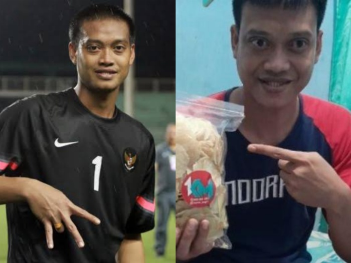 Mantan kiper Arema FC, Kurnia Meiga kini berjualan emping di Tiktok.