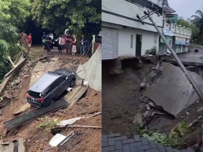 Penampakan tanah longsor di Perumahan Permata Puri Ngaliyan, Semarang.