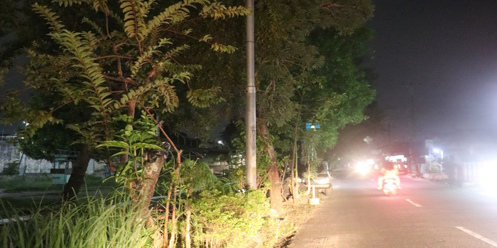 GELAP: Lampu PJU di Jalan Jalan Kudus-Colo Desa Bacin, Kecamatan Bae, Kudus, mati kemarin malam.