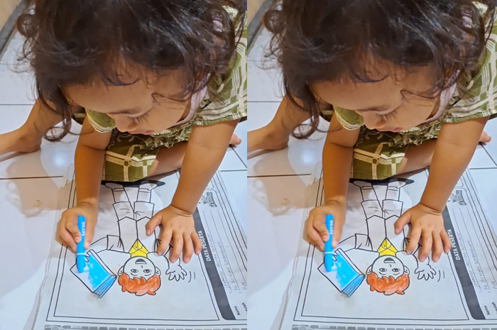 SERIUS: Salah satu peserta dari salah satu kelompok belajar di Kecamatan Bae mengikuti seleksi lomba mewarnai kemarin.