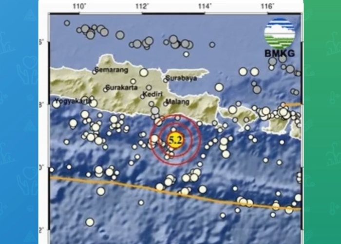 Titik gempa bumi di Lumajang, Jatim hari ini, Sabtu (12/5).