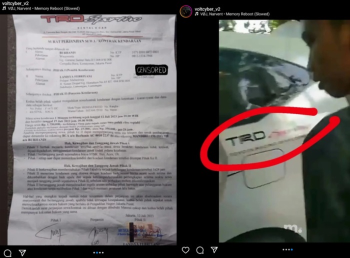 Postingan Instagram voltcyber_v2 mengungkap kasus pengeroyokan bos rental mobil di Sukolilo Pati.