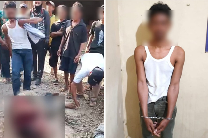 MAIN HAKIM SENDIRI: Satu tersangka lagi (foto kanan) ditetapkan oleh Satreskrim Polresta Pati. Tersangka (kiri) saat ikut menganiaya bos rental mobil beserta rekannya di Desa Sumbersoko, Sukolilo.