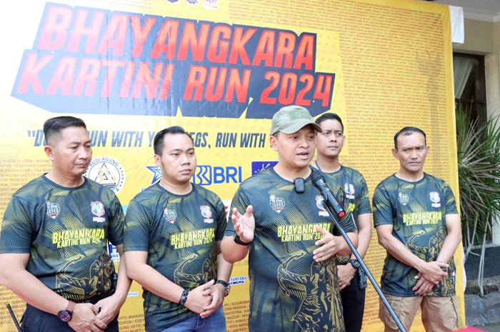 Kapolres Jepara AKBP Wahyu Nugroho Setyawan saat konferensi pers dalam&nbsp;ajang lari&nbsp;Bhayangkara Kartini Run beberapa waktu lalu.