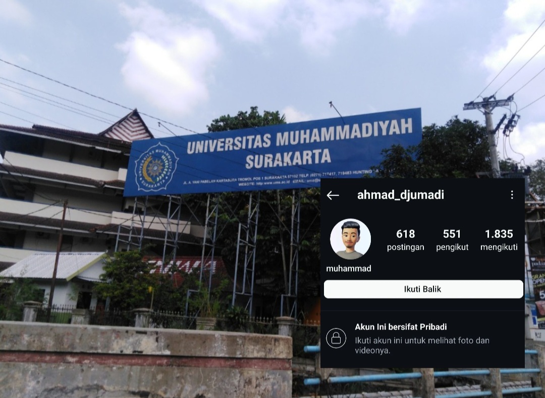 Foto Google Maps UMS. Kanan bawah: screenshot akun terduga pelecehan seksual yang juga merupakan wakil dekan.