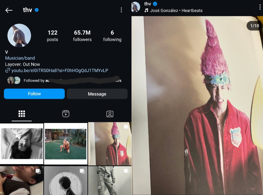Foto instagram resmi Taehyung BTS (@thv)
