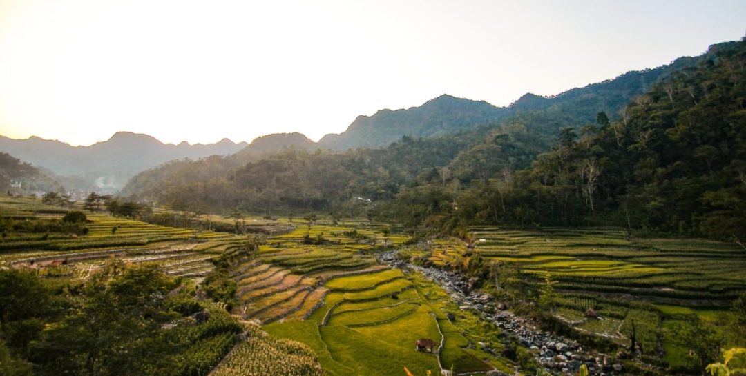 MENAWAN: Penampakan Desa Tempur dengan latar belakang puncak Gunung Muria yang indah.