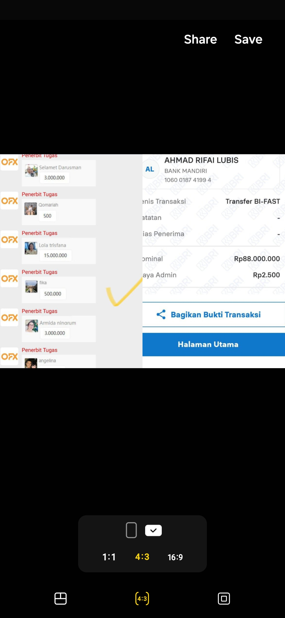 Screenshot bukti penipuan. Sumber: media sosial x.