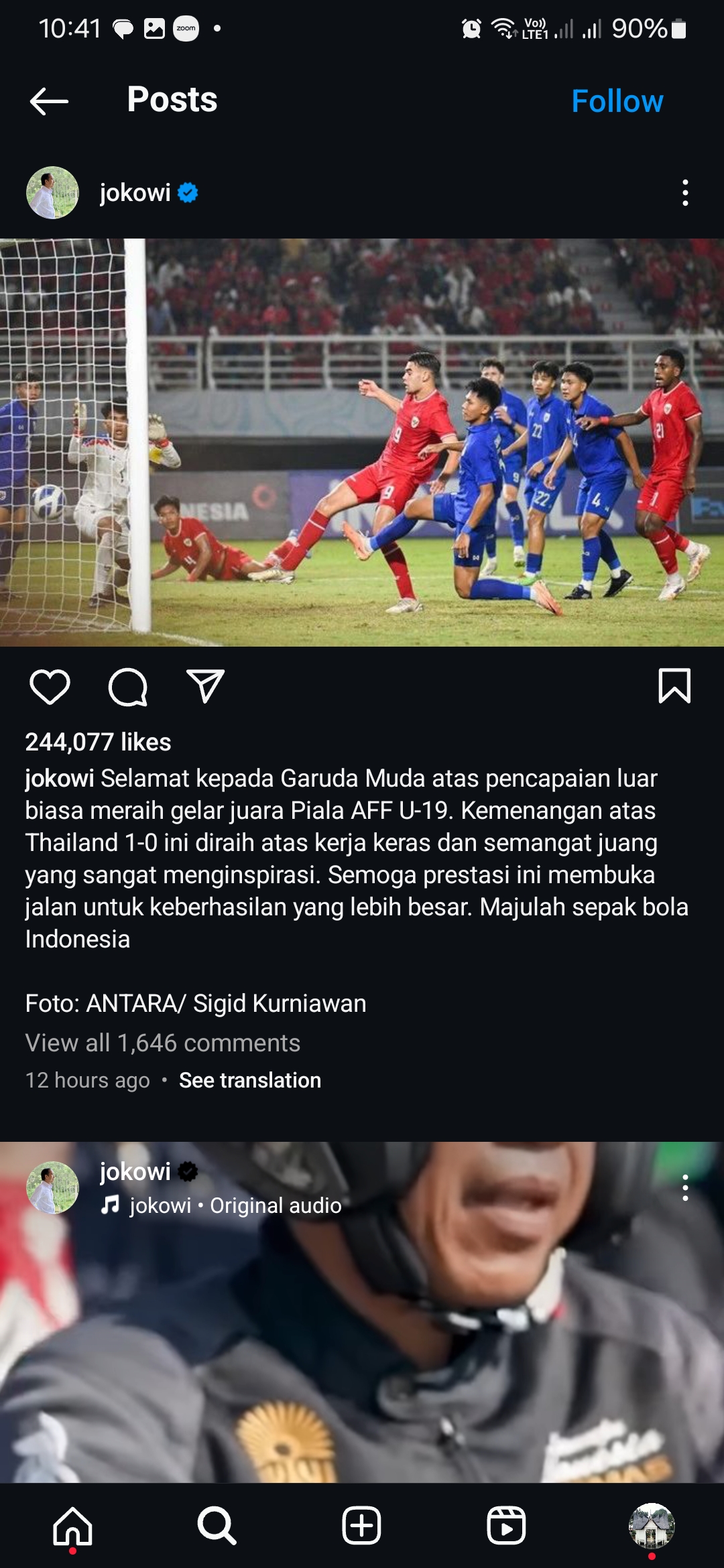 Tangkapan layar Instagram @jokowi