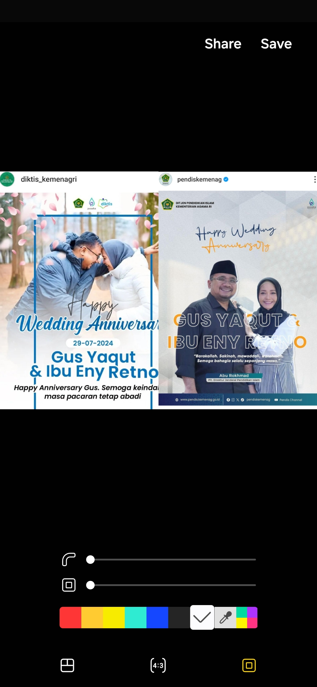 Tangkapan layar postingan Instagram @pendiskemenag dan @diktis_kemenagri