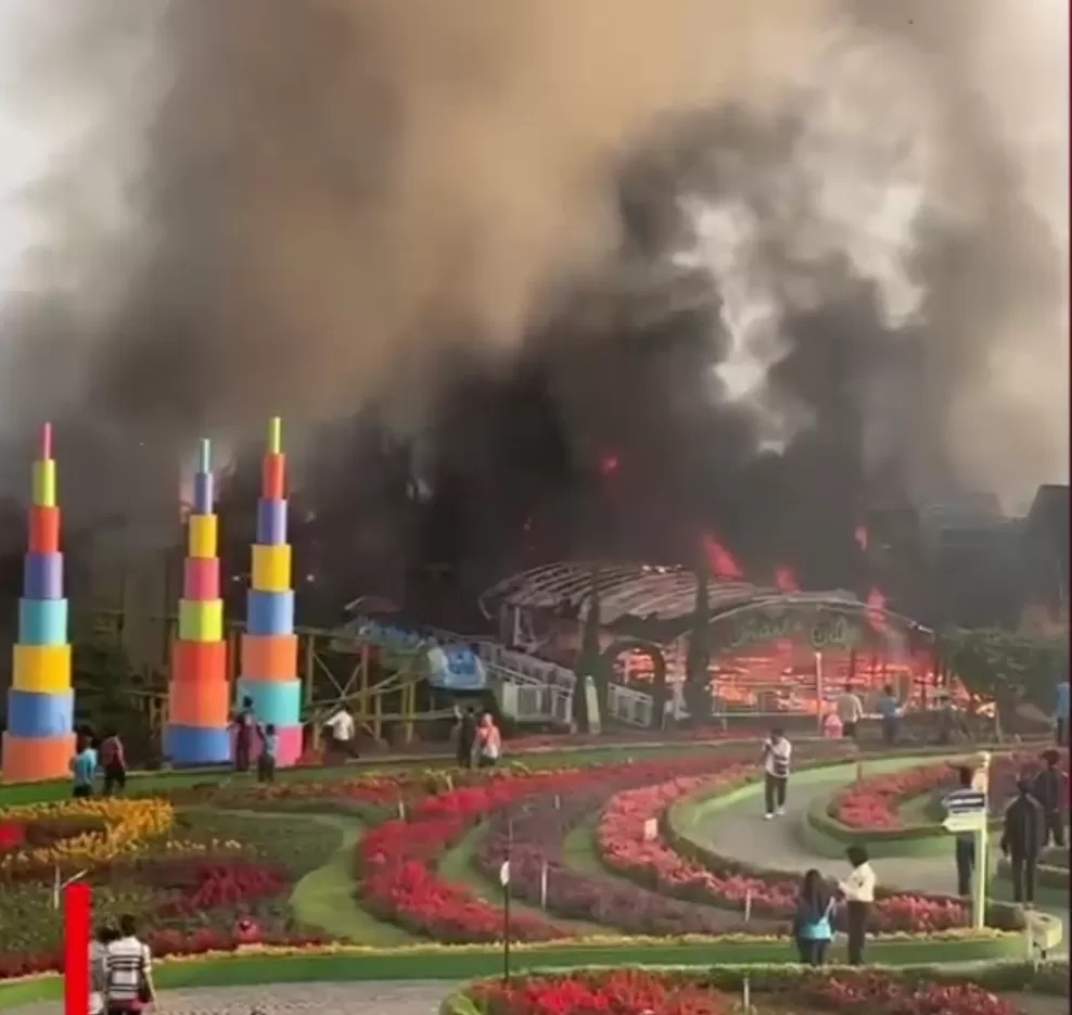 MEMBARA: Kebakaran hebat terjadi di Taman Bunga Celosia, Ungaran, Kabupaten Semarang, Selasa sore.