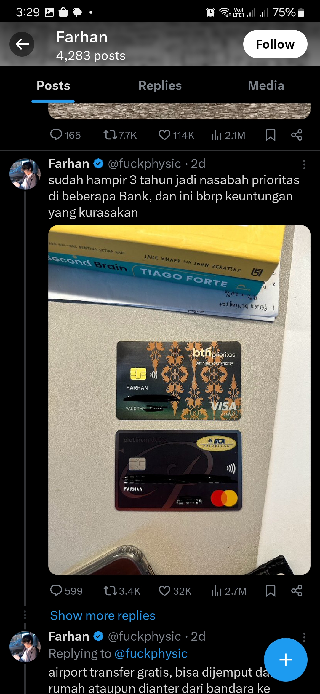 Kartu nasabah prioritas. Foto: Twitter @fuckphysic