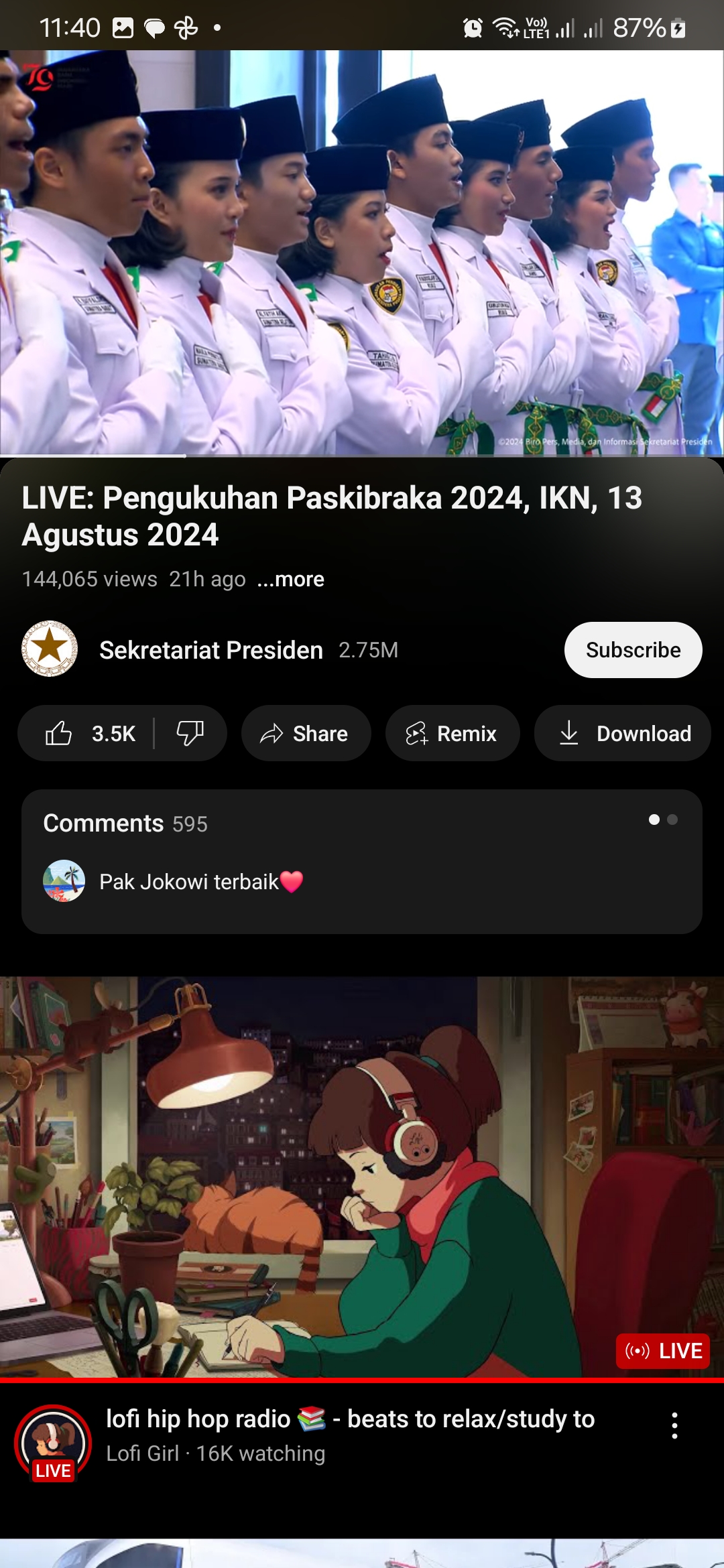 Prosesi pengukuhan Paskibraka 2024. Sumber foto: Tangkapan layar Youtube Resmi Sekretariat Presiden.