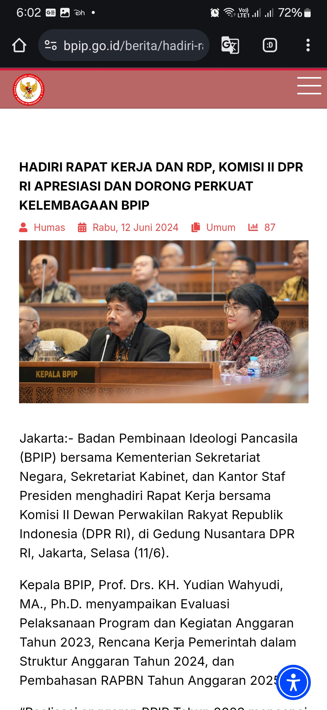 Foto kepala BPIP, Yudian Wahyudi. Dokumentasi BPIP 2024