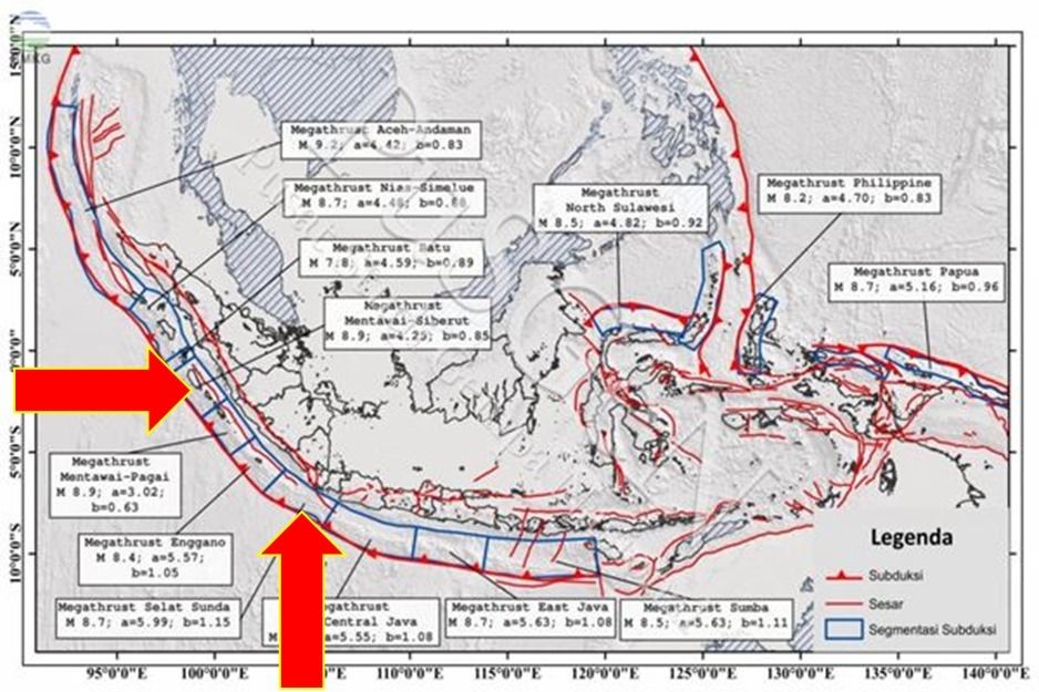 Peta Letak Megathrust  (Dok. BMKG)