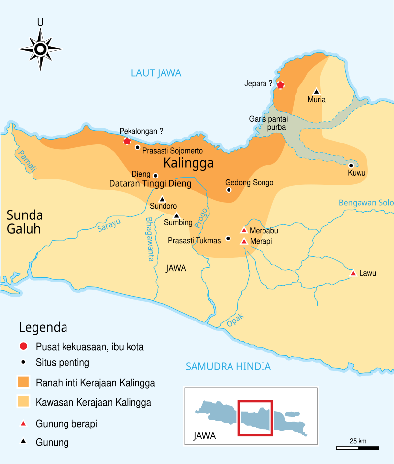 Peta Luasan Kerajaan Kalingga di Pesisir Jawa Bagian Utara. (Gunawan Kartapranata/Wikipedia)