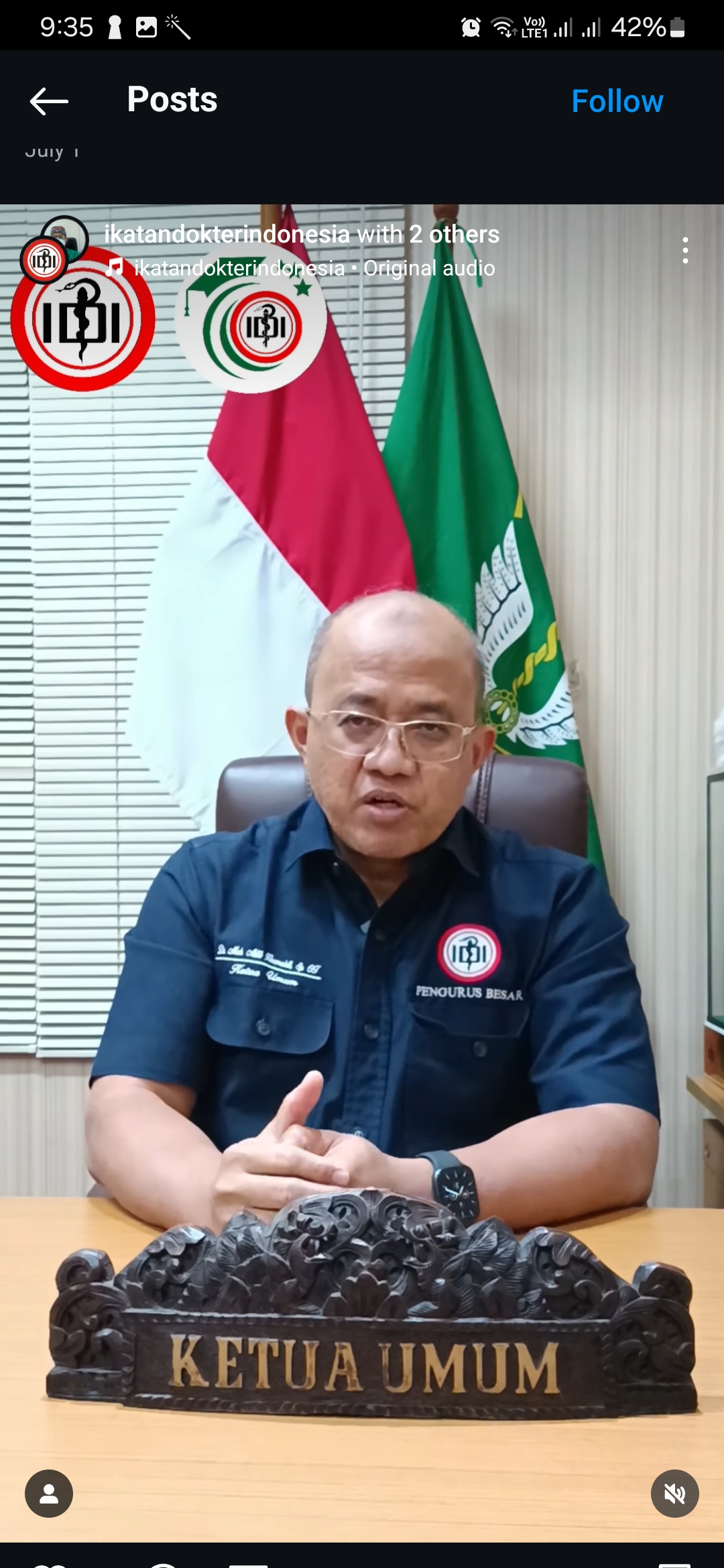 Ketua Umum PB IDI Mohammad Adib Khumaidi. Foto Instagram @makhumaidi @ikatandokterindonesia