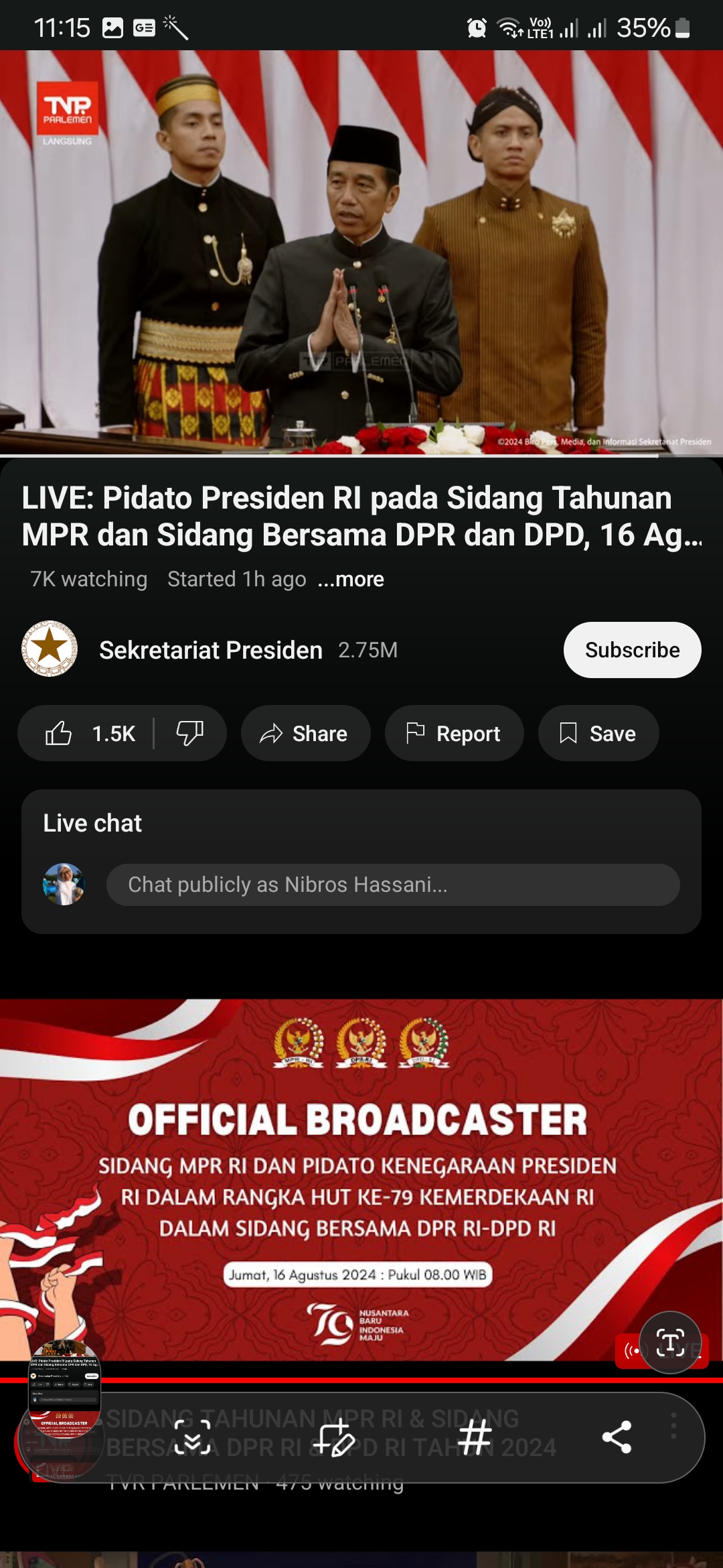 Presiden Jokowi hadir dalam Sidang Tahunan (16/8/2024)