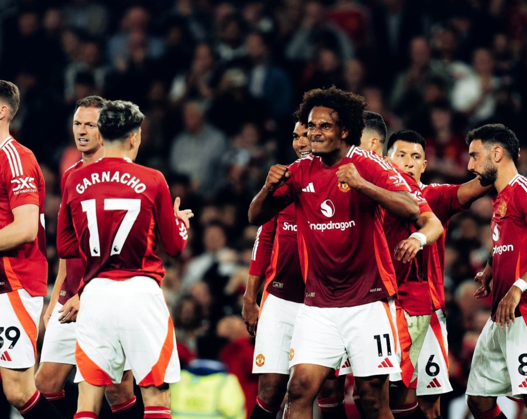 PENENTU: Joshua Zirkzee membawa Manchester United memenangkan laga saat melawan Fulham di Stadion Old Trafford pada Sabtu (17/8) dini hari.