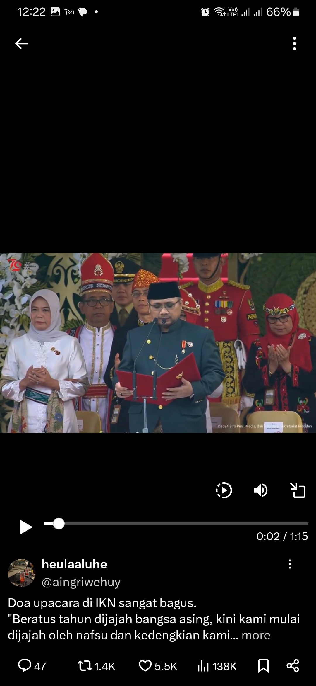 Menteri Agama Yaqut Cholil Qoumas membacakan doa. Sumber: Youtube Sekretariat Presiden