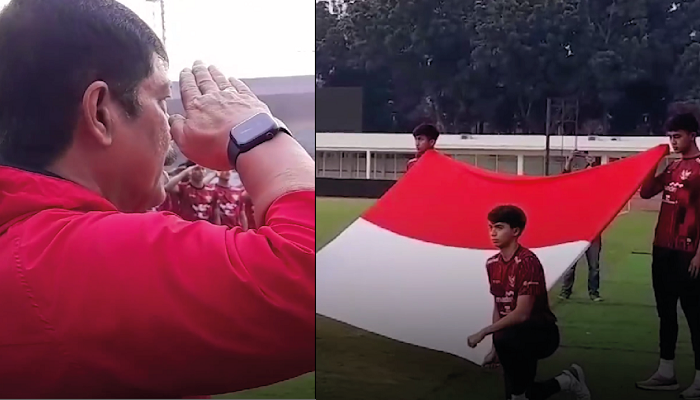 Indra Sjafri pimpin timnas U 20 upacara 17 agustus 2024 di stadion Madya