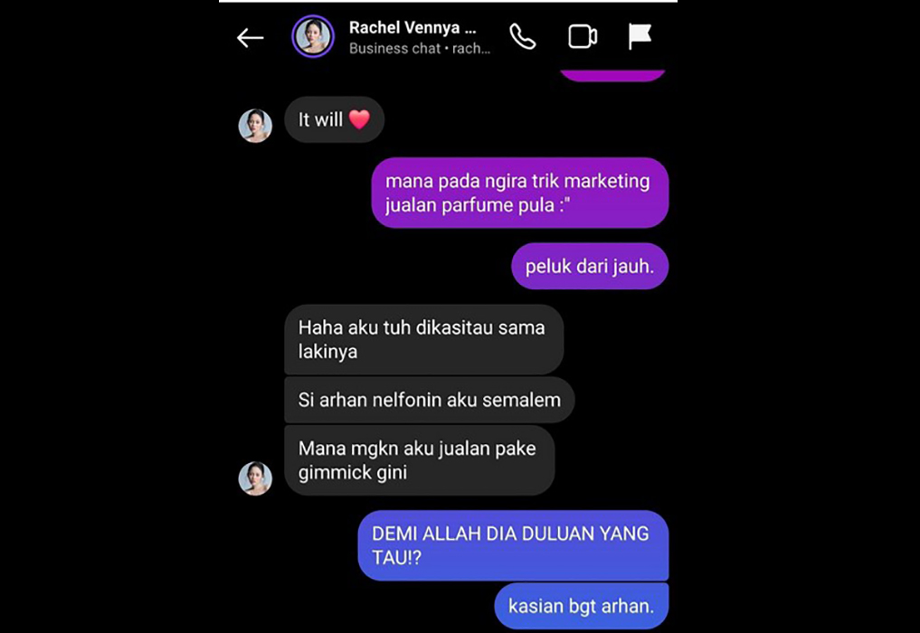 Tangkapan layar percakapan Rachel Vennya soal isu selingkuh Azizah Salsha dan Salim Nauderer/ Foto: X/pingachm