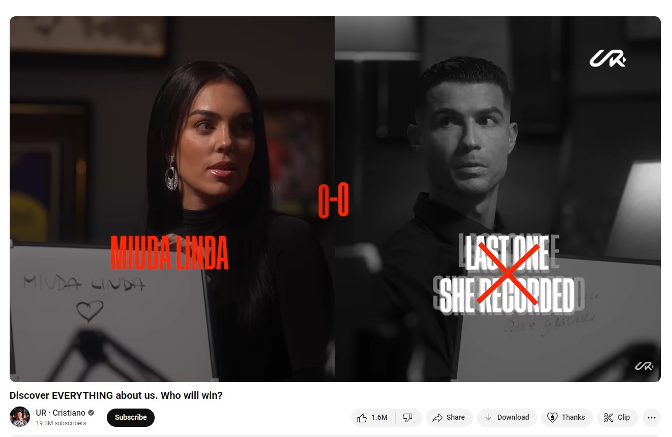 TANGKAPAN LAYAR YOUTUBE  PICU RUMOR: Video di channel Youtube Cristiano Ronaldo UR.Cristiano yang mengisyaratkan mereka sudah menikah.