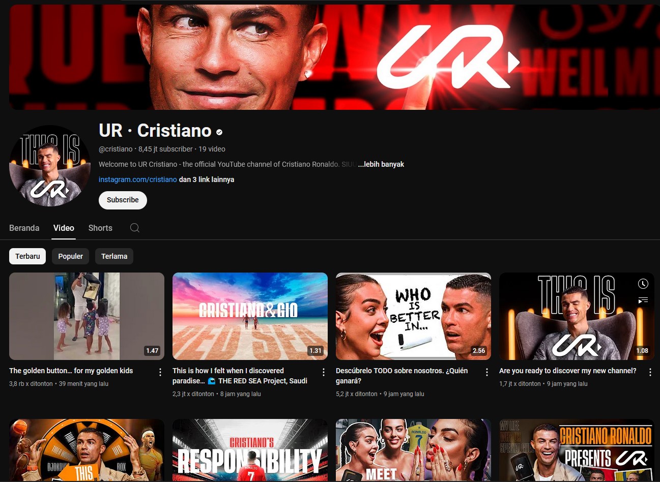 Kanal Youtube Cristiano Ronaldo
