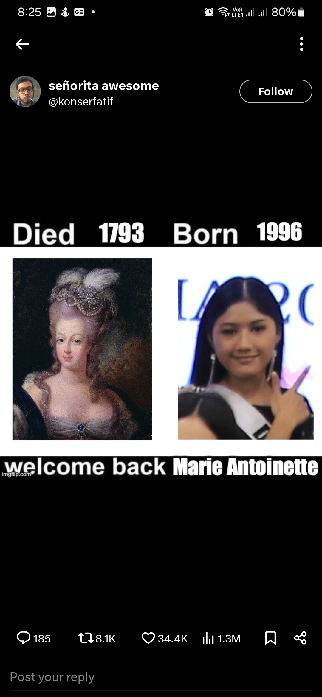 Dalah satu gambar yang beredar di medsos, menggambarkan kemiripan Marie Antoinette dan Erina Gudono.