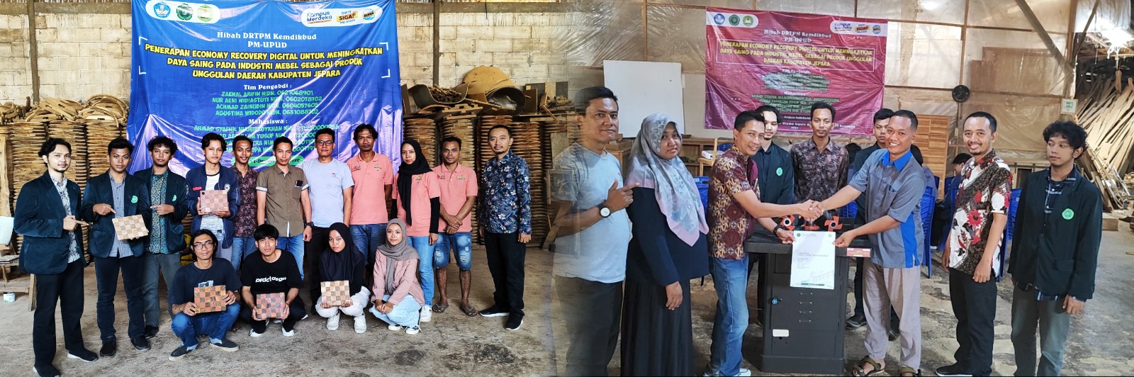KOLABORASI: Dosen pengabdian masyarakat Unisnu dan UYR bersama mitra menggelar pelatihan pemanfaatan limbah mebel belum lama ini