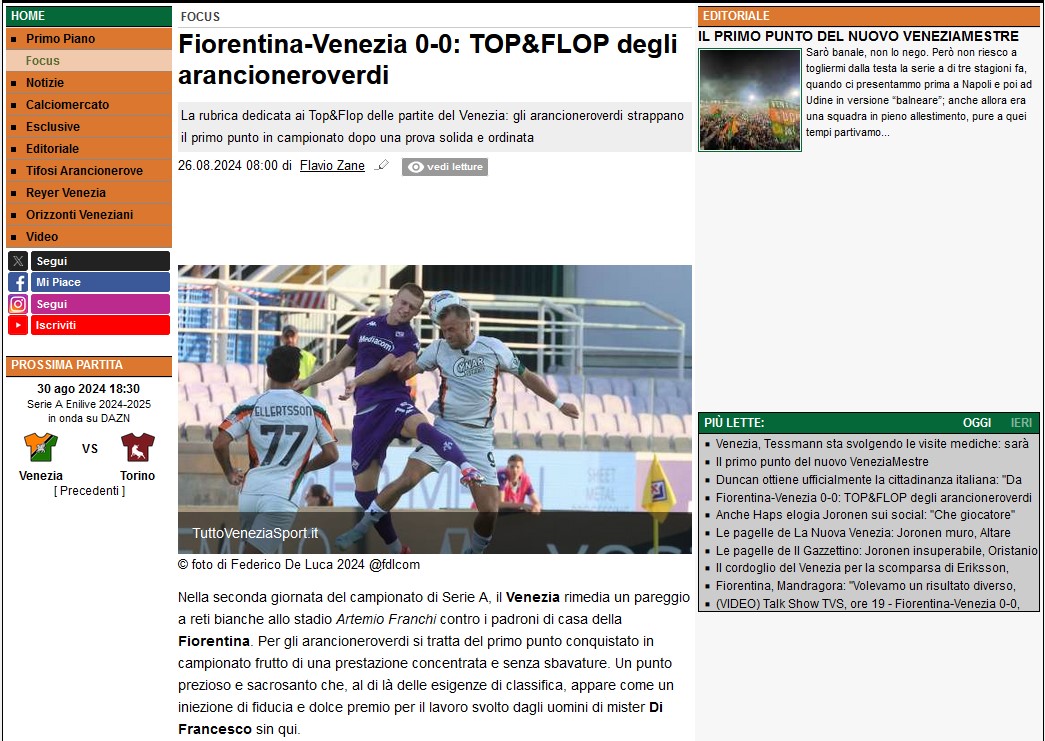 Tangkapan layar web www.tuttoveneziasport.it
