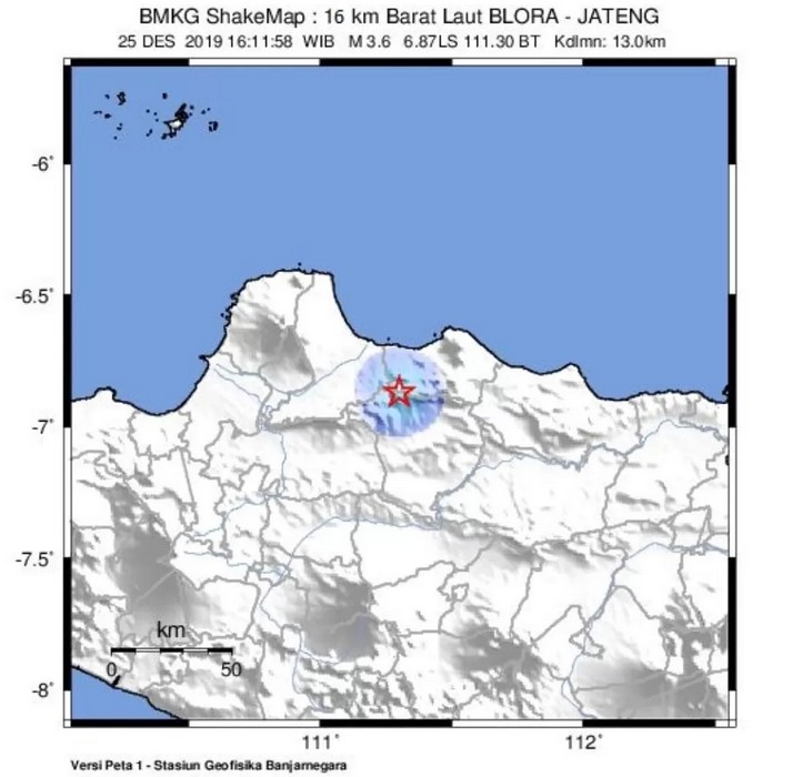 SIAGA: Peta lokasi gempa Blora yang menunjukkan bahwa Pati Thrust masih aktif (X/@DaryonoBMKG)
