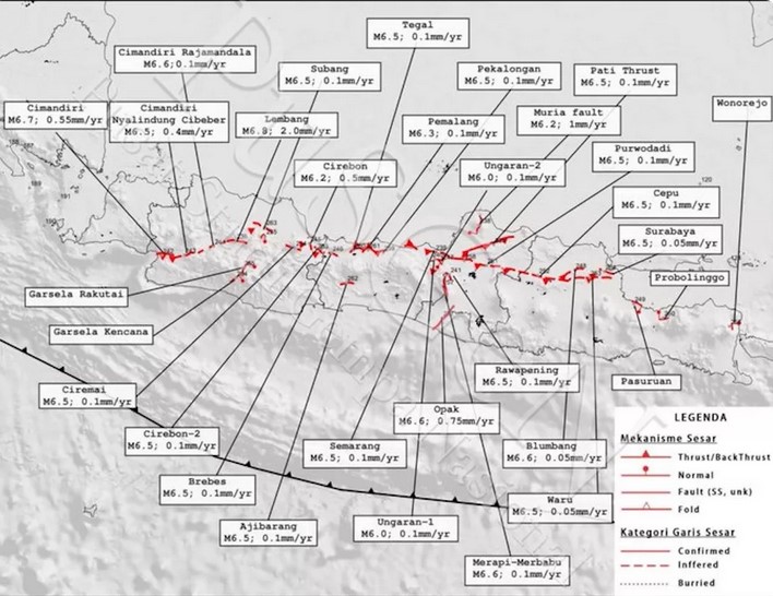 WASPADA: Pati Thrust membayangi Jawa Bagian Utara, pasalnya sesar gempa di wilayah Pati, Jawa Tengah setiap tahun bergerak. Berpotensi menimbulkan gempa dahsyat. (BMKG)