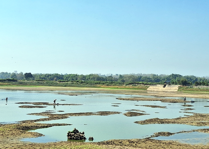 KEKERINGAN: Kondisi Bendung Dumpil di Desa Kalangdosari Kecamatan Ngaringan mengering.