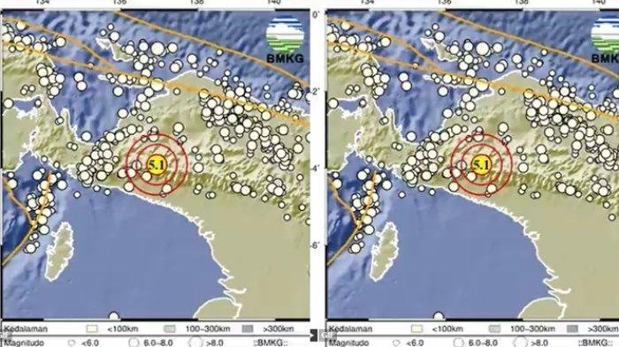 BERGETAR: Gempa dengan magnitude 5.1 guncang Intan Jaya Papua Pegunungan beberapa waktu lalu. (X: @bmkg)