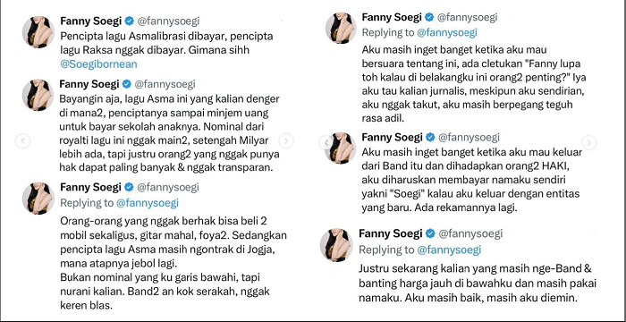 Fanny Soegi Ungkap Ketidakadilan di Balik Kisruh Lagu Asmalibrasi (Tangkapan Layar X)