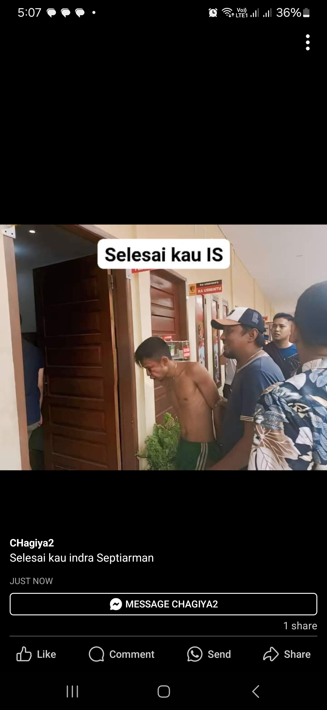 Tersangka, Indra Septiarman ditangkap setelah bersembunyi. Foto: Facebook CHagiya2