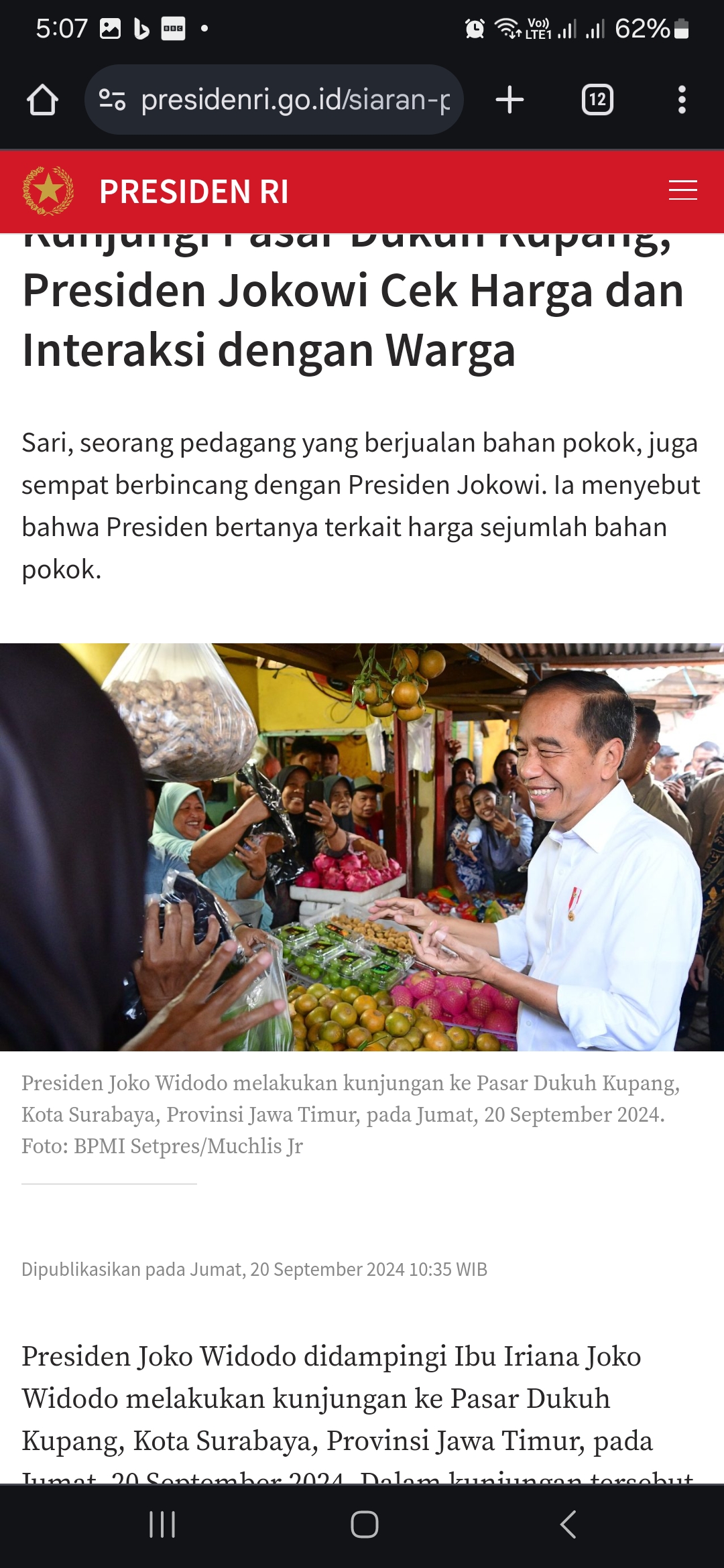Jokowi saat kunjungan ke Surabaya. Foto: presidenri.go.id