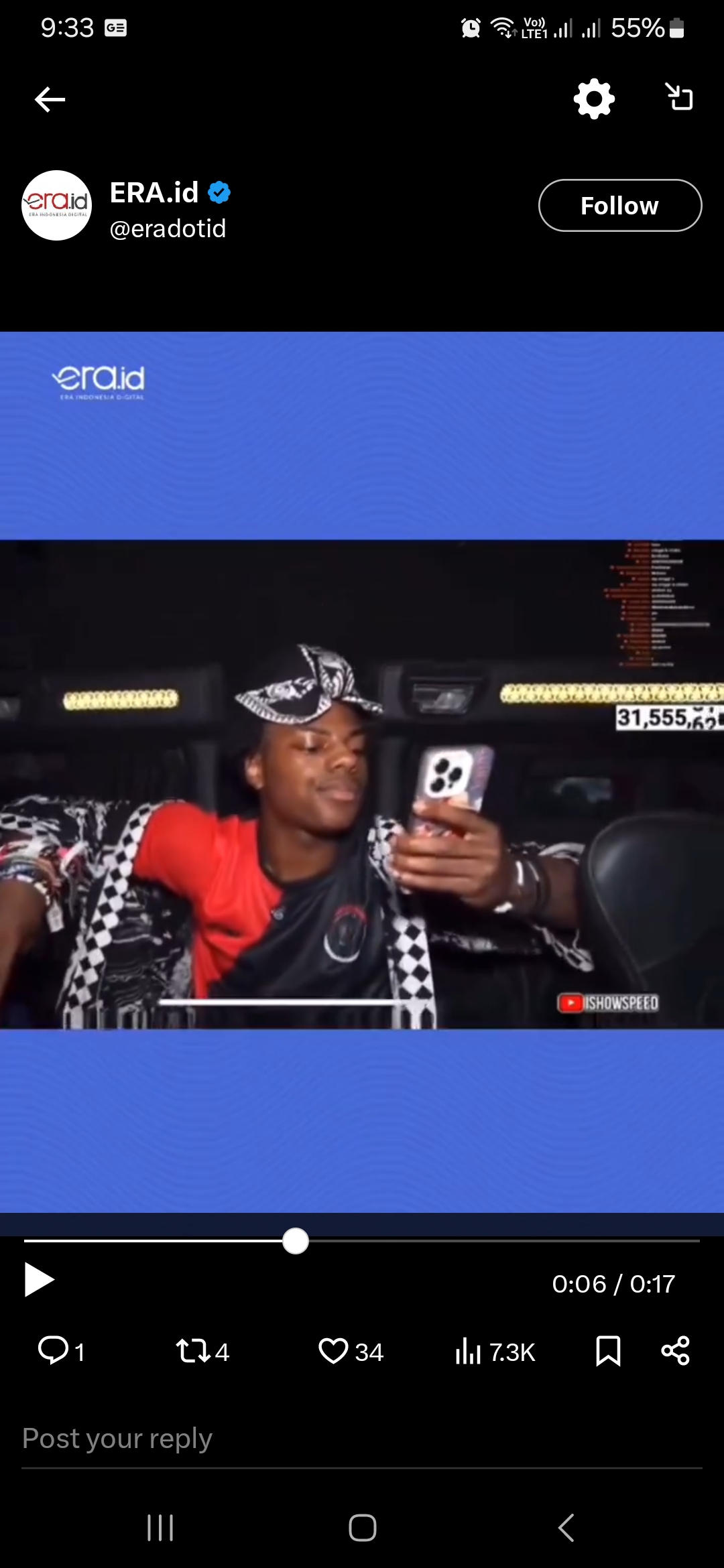 Youtuber iShowSpeed saat streaming.