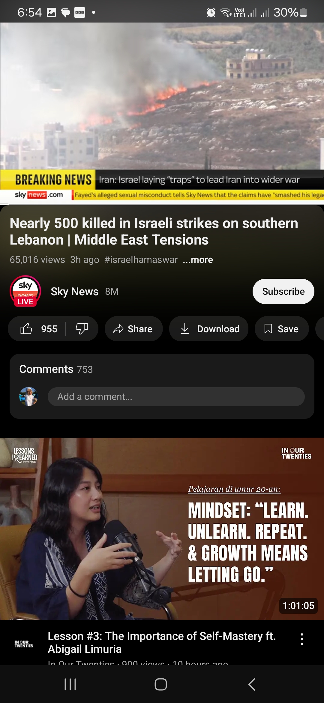 Foto: ledakan di salah satu sisi Lebanon, tangkapan layar dari Skynews