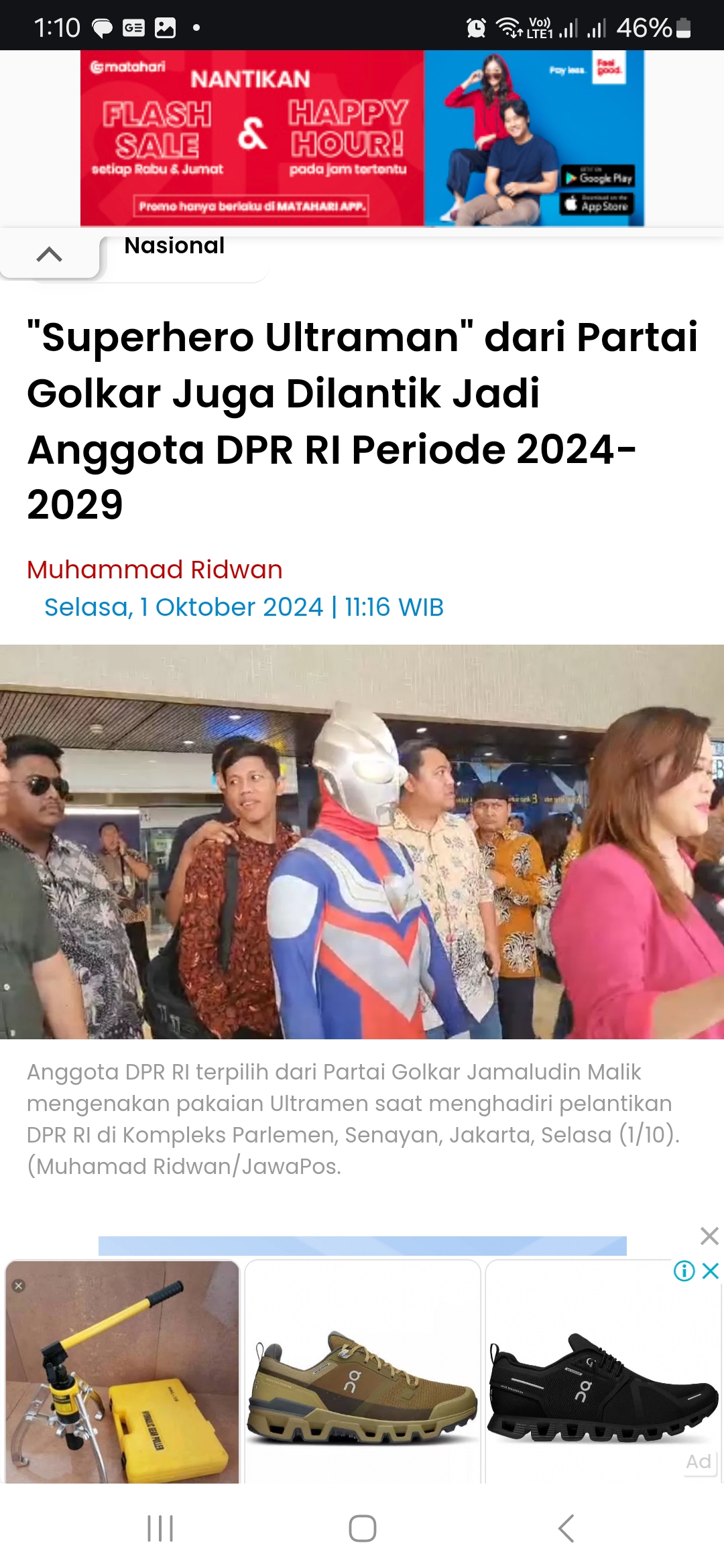 Jamaludin Malik saat mengenakan kostum di Senayan. Foto: JawaPos.com