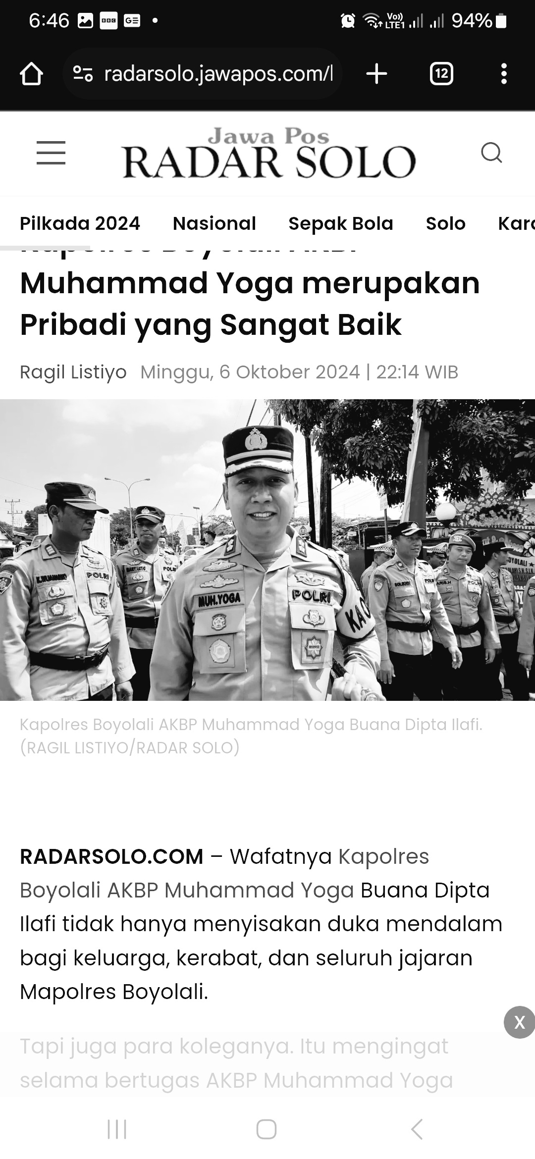 Kapolres Boyolali AKBP Yoga Buanadipta Ilafi dikenal sebagai pribadi yang baik dan ramah. Foto: Ragil Listiyo/JawaPos Radar Solo