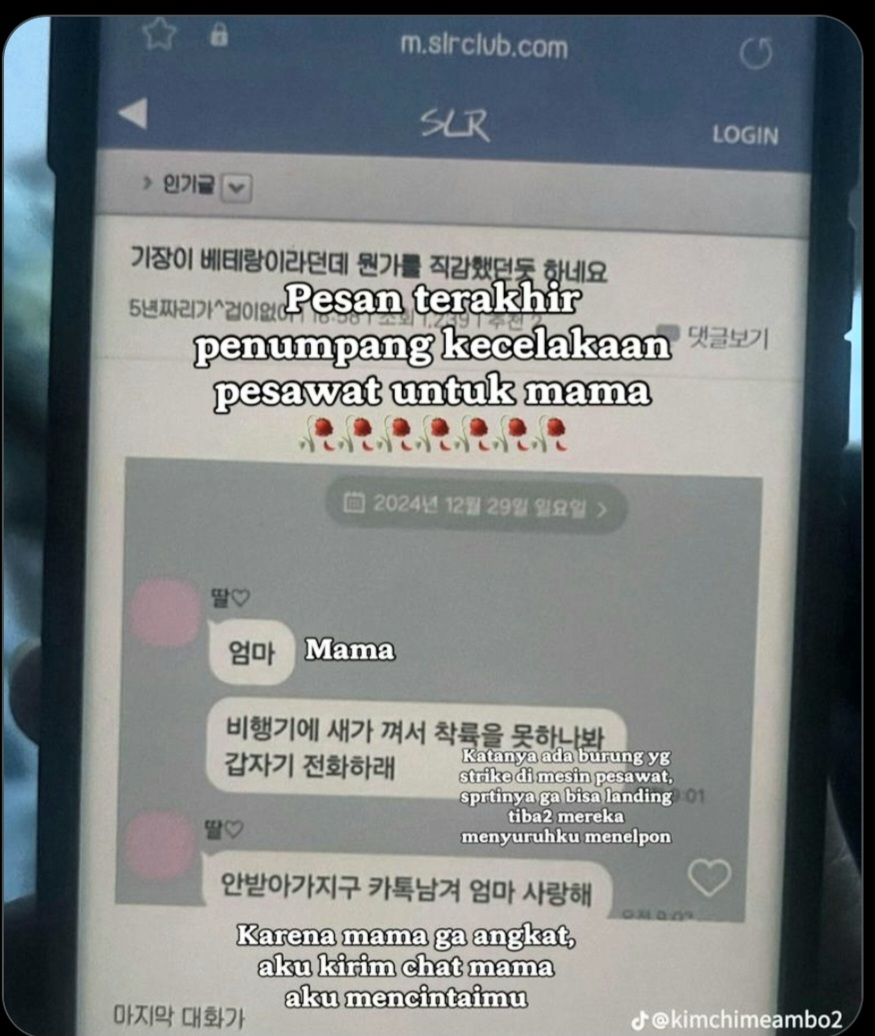 BIKIN SEDIH: Chat terakhir salah satu penumpang Jeju Air kepada ibunya.