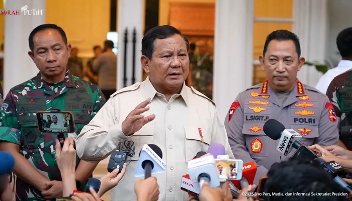 Presiden Prabowo setelah acara Rapat Pimpinan TNI Polri 2025 (30/1/2025). (Sumber foto : Biro Pers, Media, dan Informasi Sekretariat Presiden / Tangkapan layar YouTube: Sekretariat Presiden)