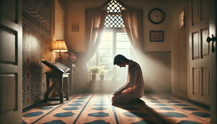 Ilustrasi orang Solat Sendirian