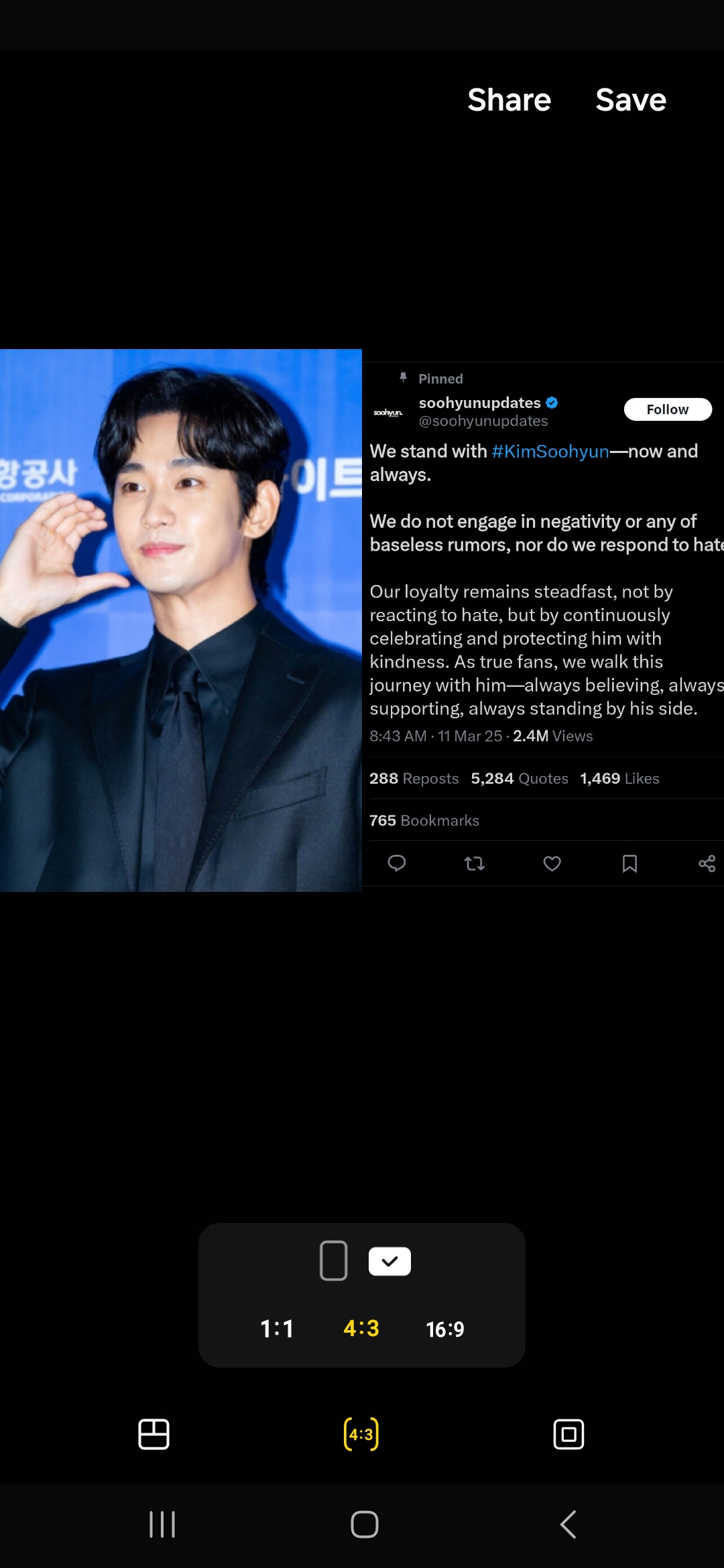 Tangkapan layar cuitan fanbase Kim Soo Hyun. Foto: X