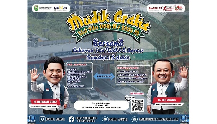 Poster mudik gratis dari Pemprov Sumsel untuk Lebaran 1446 H (Foto : Tangkapan layar unggahan IG @dishub_sumsel)