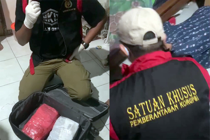 TERUNGKAP: Petugas amankan koper yang diduga berisi uang suap atas Ali Muhtarom belum lama ini.