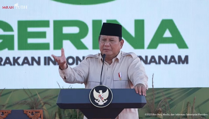 Presiden Prabowo saat berpidato pada Peluncuran Program Gerakan Indonesia Menanam (Gerina), di Banyuasin, Rabu (23/4/2025). (Foto : Tangkapan layar unggahan Youtube Sekretariat Presiden)