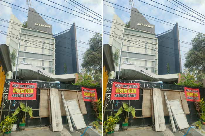 DISEGEL NASABAH: Kantor BMT Harum di Jalan Pemuda Rembang disegel para nasabah sebagai bentuk protes karena tabungan mereka tak kunjung bisa dicairkan.